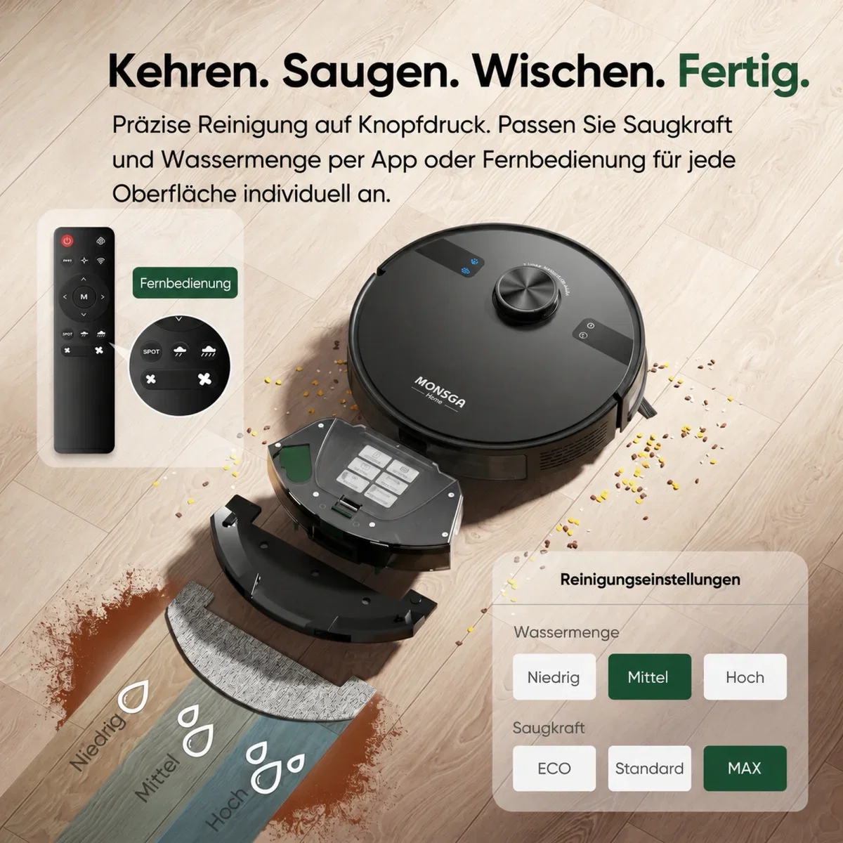 Monsga MS1 MAX Saug- und Wischroboter (9000 Pa Saugkraft)