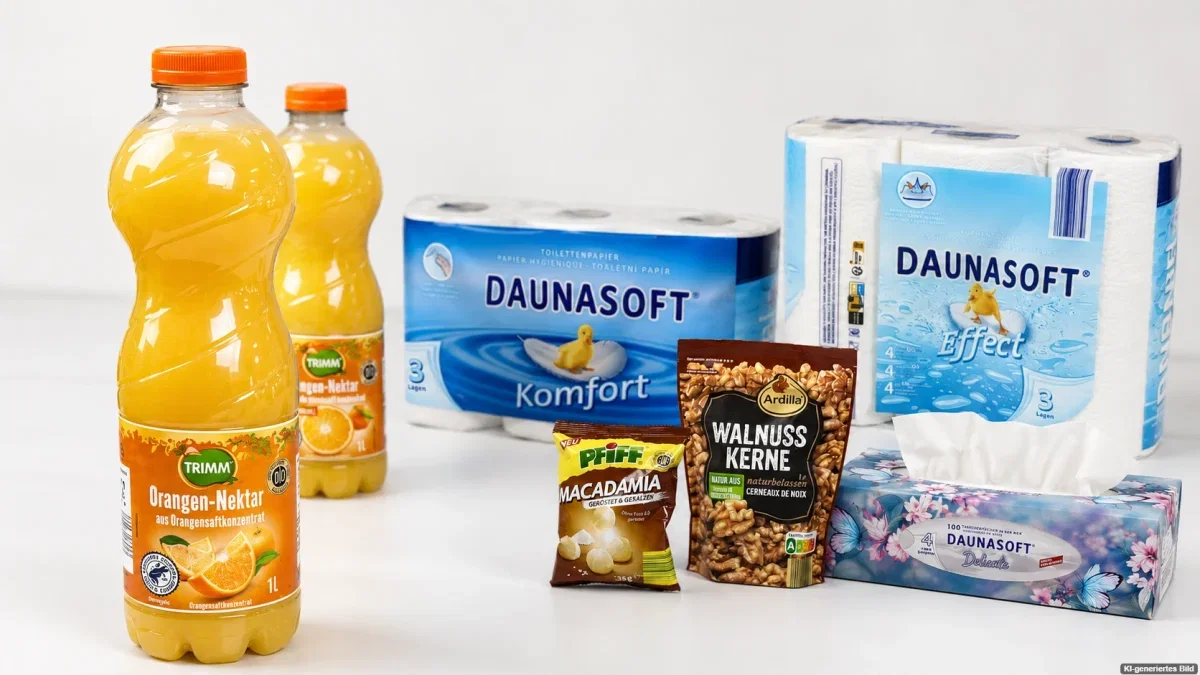 Orangensaft, Toilettenpapier, Küchenrollen und Nüsse zur aktuellen NORMA-Preissenkung im August 2026