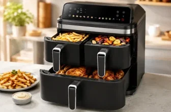 3-Kammer-Heißluftfritteuse mit zwei kleinen und einer großen Garschublade