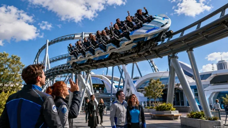 Futuristische Achterbahn im Movie Park Germany beim Star Trek Day 2026