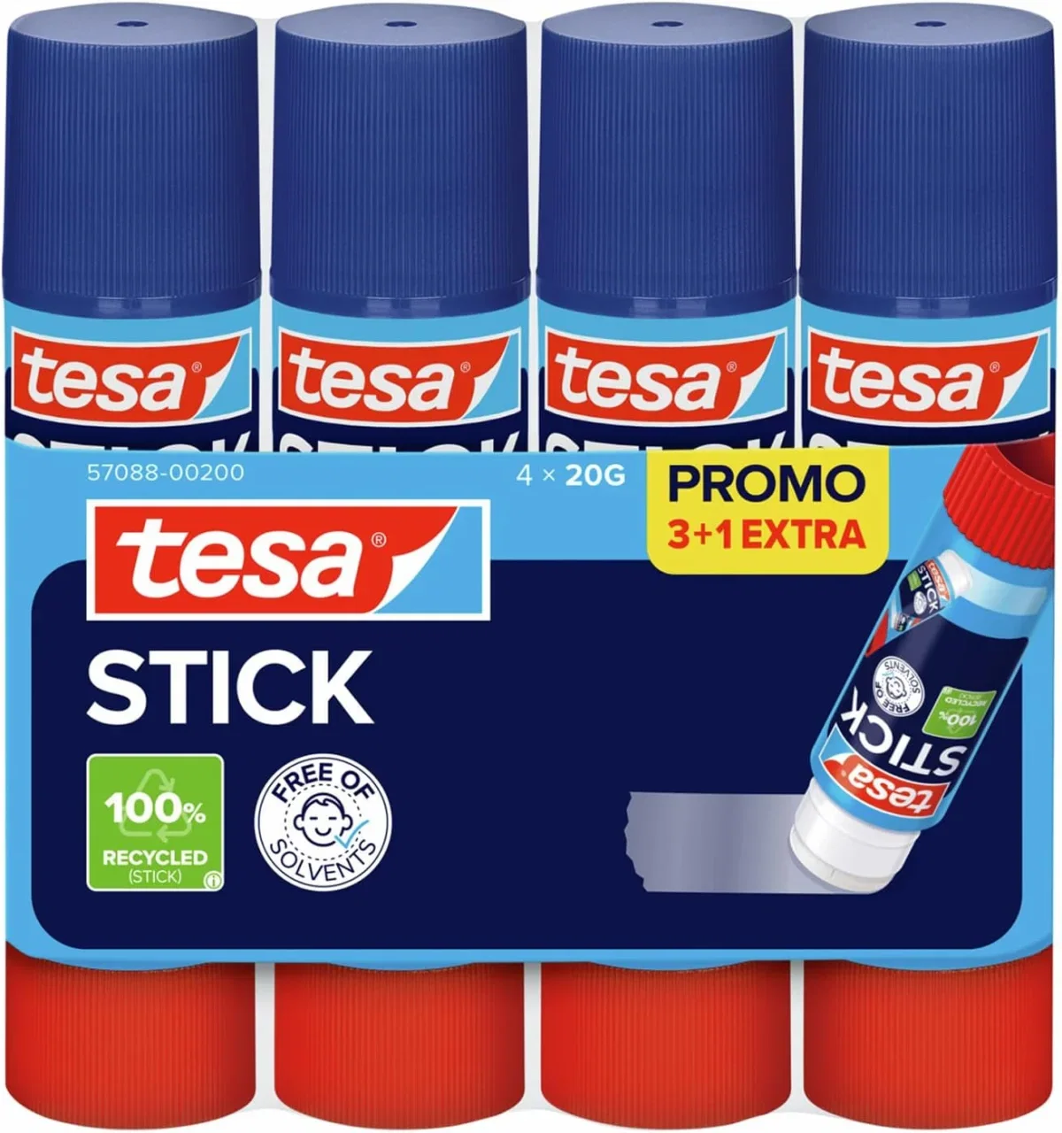 tesa STICK Klebestift – Bastelkleber für Papier und Pappe (4x20g)