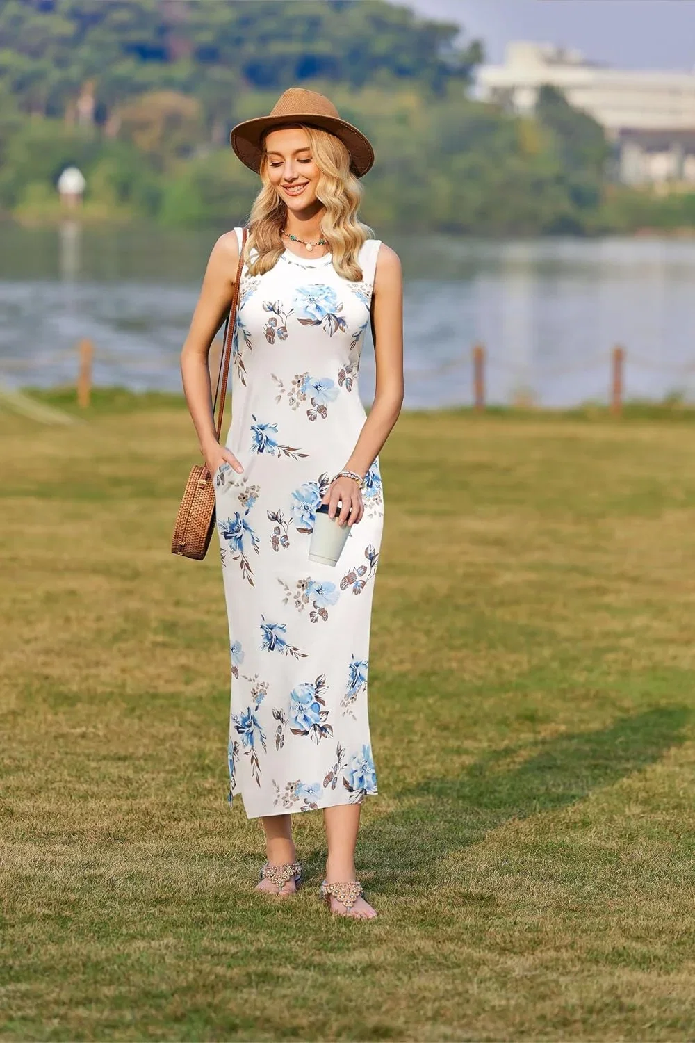 zeagoo Damen Maxikleider Lang Sommerkleid Ärmellos Strandkleid (Gr. S bis XXL)