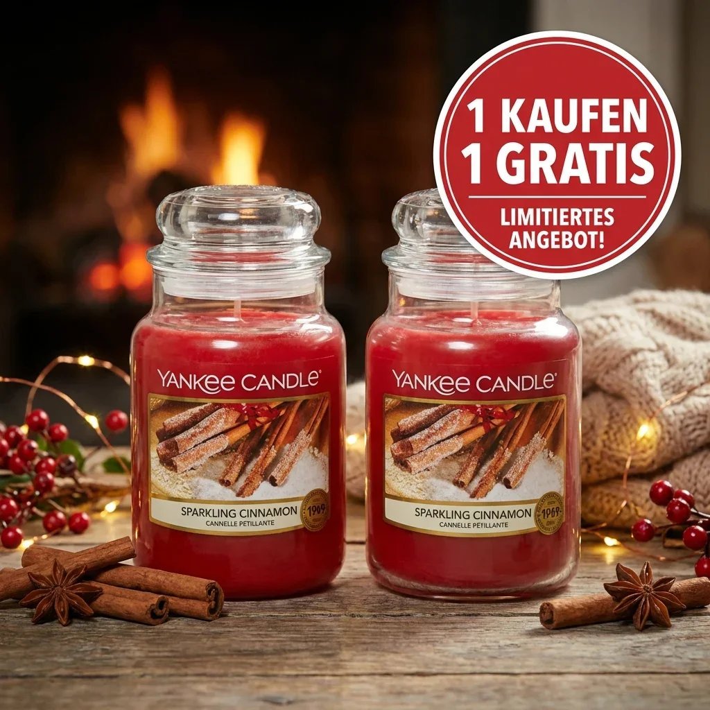 1 Kaufen 1 Gratis: Yankee Candle Sparkling Cinnamon – Duftkerze im Großen Glas 623 G