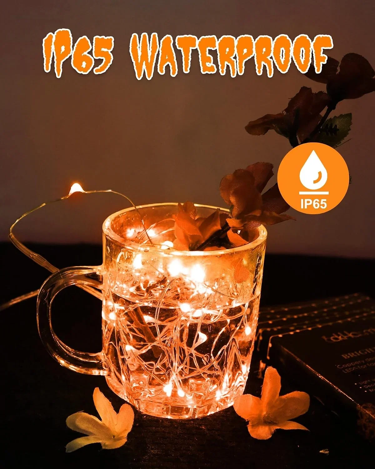Batteriebetriebene Kupferdraht-Lichterkette mit 20 orangefarbenen LEDs