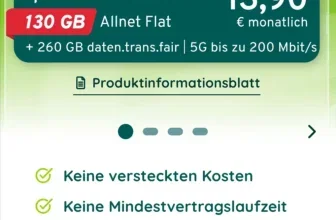 Spusu 130 GB Allnet Flat Angebot für 13,90 Euro monatlich bis 13. September