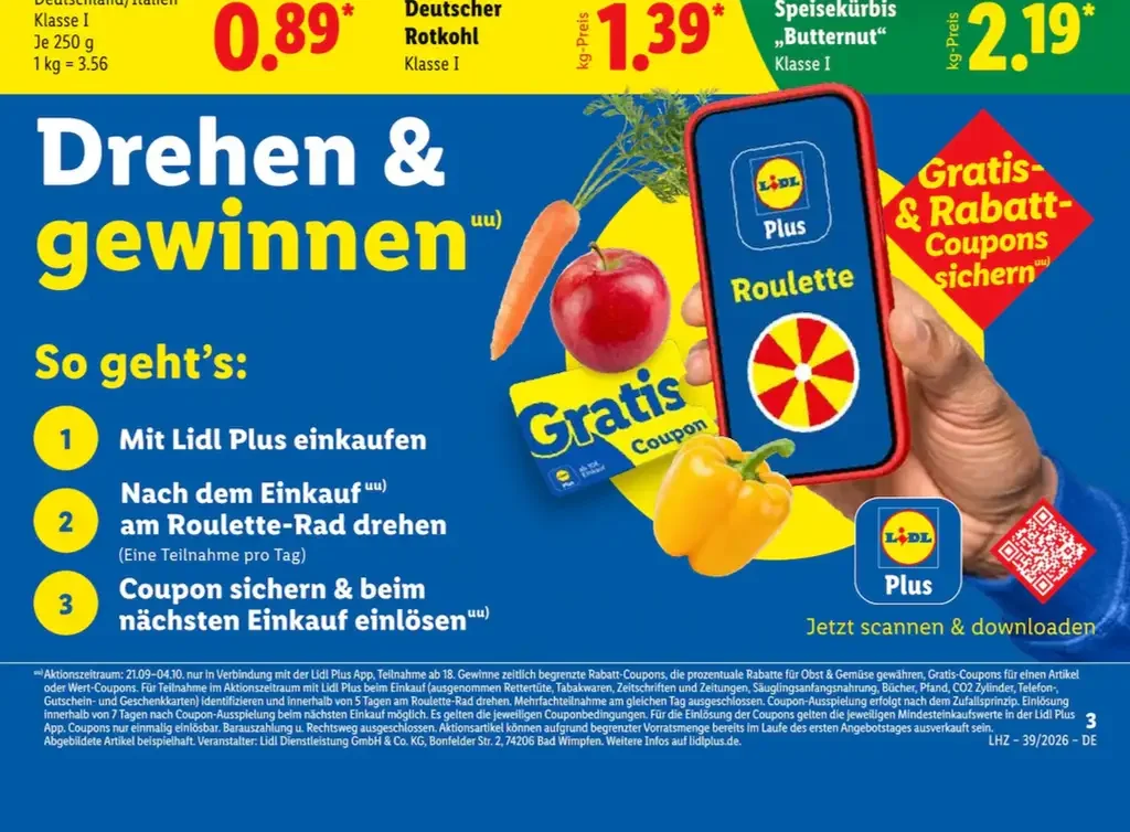 Lidl Plus Roulette 2026 mit Gratis- und Rabatt-Coupons sowie Erklärung zur Teilnahme