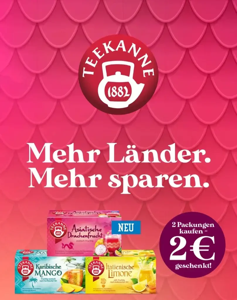 TEEKANNE Ländertee Cashback: 2 € zurück beim Kauf von 2 Packungen