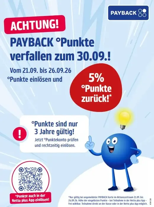 Netto PAYBACK Aktion: 5 % der eingelösten Punkte vom 21.09. bis 26.09.2026 zurück