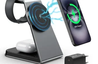 AOWIN 3-in-1-Ladestation für iPhone, Apple Watch und AirPods in Grau