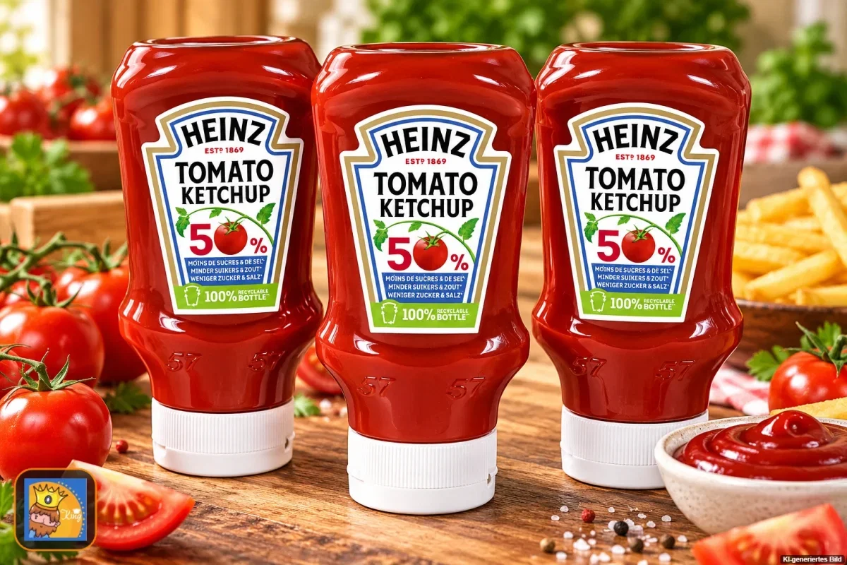 3x Heinz Tomaten Ketchup 50 %  Weniger Zucker & Salz (500ml)