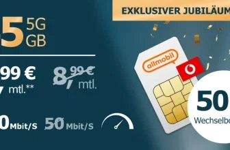 allmobil 5G-Tarif mit 45 GB, 7,99 € mtl. und 50 € Wechselbonus