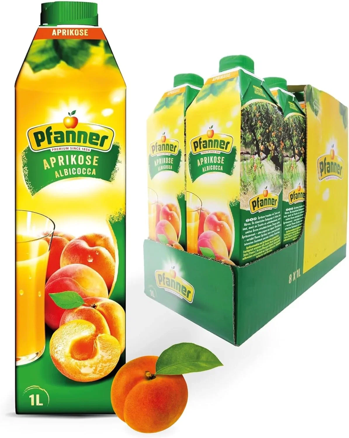4x Pfanner Aprikose Nektar – mind. 40% Fruchtgehalt (4x8x1l)