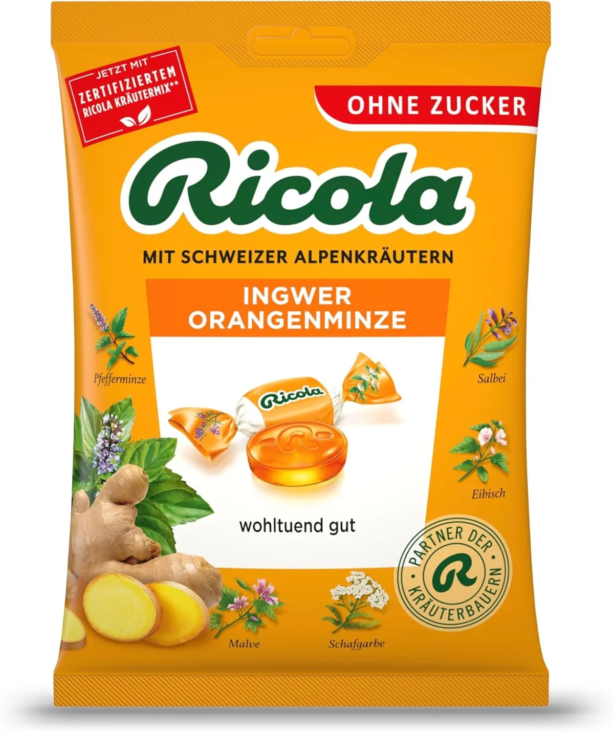 4x Ricola Ingwer & Orangenminze Beutel (75g)