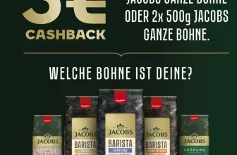 Jacobs Kaffee Cashback Aktion: 5 Euro zurück bei Kauf von 1kg oder 2x 500g Ganze Bohne