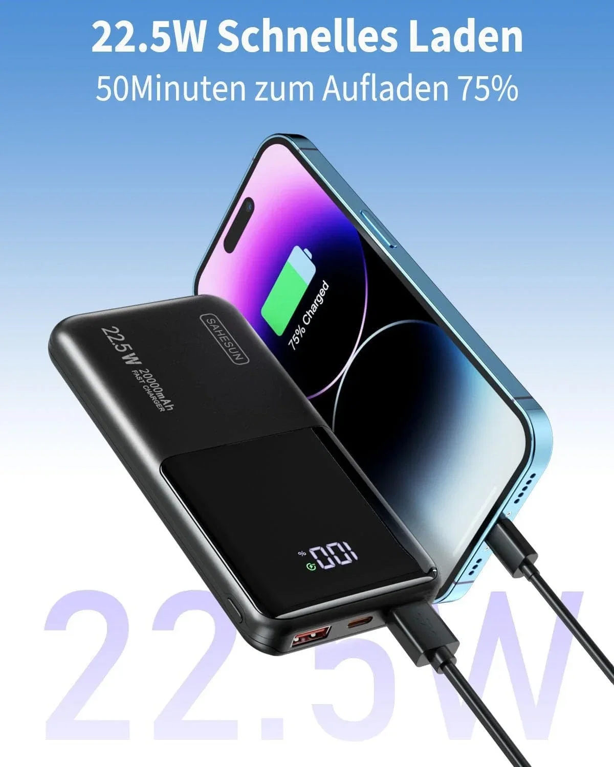 Powerbank 20000 mAh 22,5 W (PD3.0 QC4.0 USB‑C EIN‑ & Ausgang)