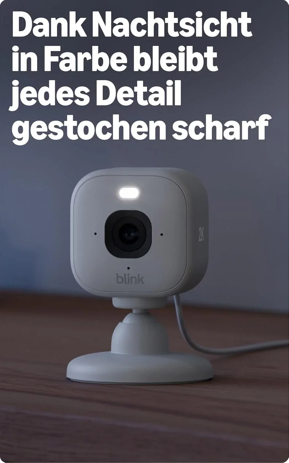 Schwarze Blink Mini 2K+ WLAN-Kamera für den Innenbereich