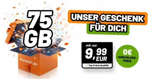 Klarmobil 75 GB 5G – viel Datenvolumen für 9,99 € im Vodafone-Netz