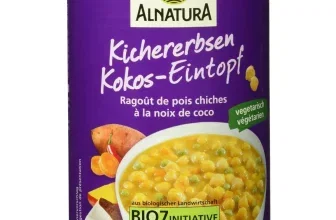 Dose Alnatura Bio Kichererbsen Kokos-Eintopf mit violettem Etikett und BIO7-Logo
