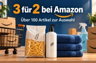 Amazon 3 für 2 Aktion mit Einkaufswagen, Pasta, Seife und Handtüchern