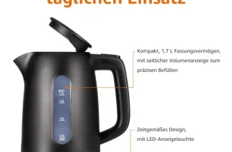 Amazon Basics Wasserkocher 1,7 Liter in Mattschwarz