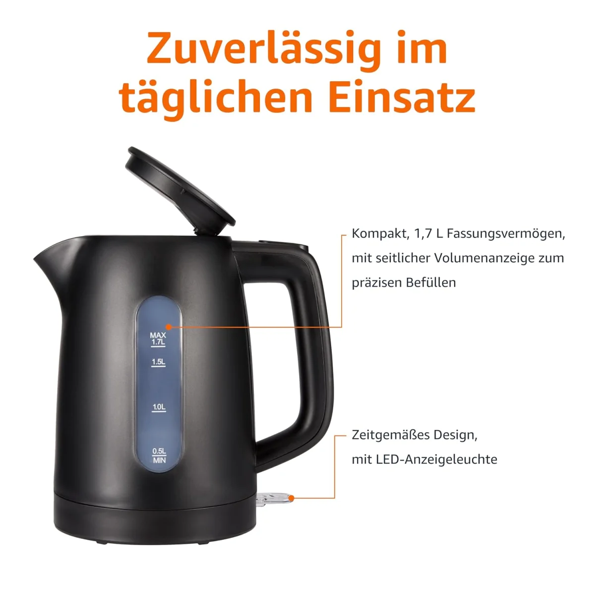 Amazon Basics Wasserkocher 2200W BPA-frei 360° (1.7l, 2200W)