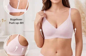 Model in rosa As Fairy Bügel-BH mit V-Ausschnitt und Detailaufnahmen zur Stützwirkung