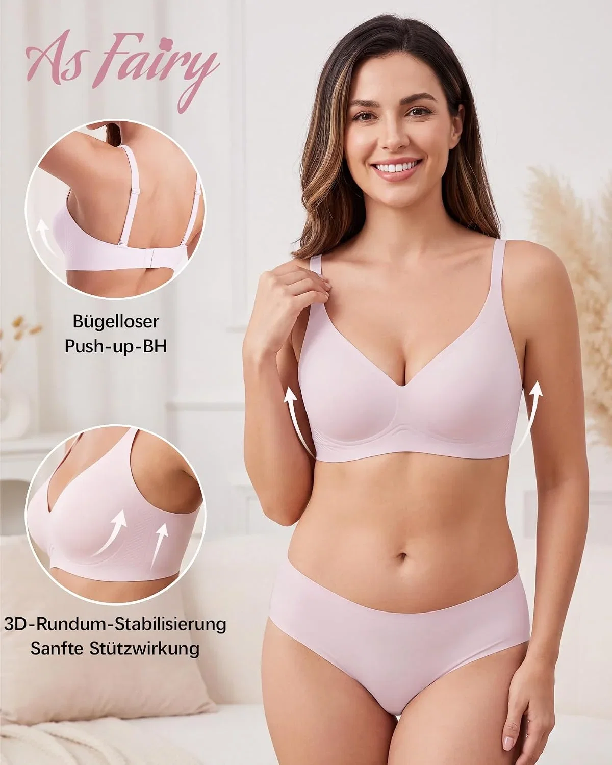 As Fairy Damen BH ohne Bügel V-Ausschnitt Nahtlos Bralette (4 Farben, Gr. S bis 3XL)