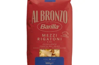 Rote Barilla Al Bronzo Mezzi Rigatoni N.122 Packung, 500g, mit Kochzeit 14 Minuten