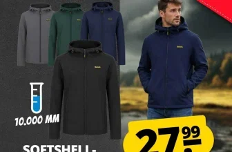 Bench Softshell-Jacke in vier Farben, Modellansicht und Träger, Preis 27,99 Euro statt 79,99 Euro, Rabatt -65 Prozent