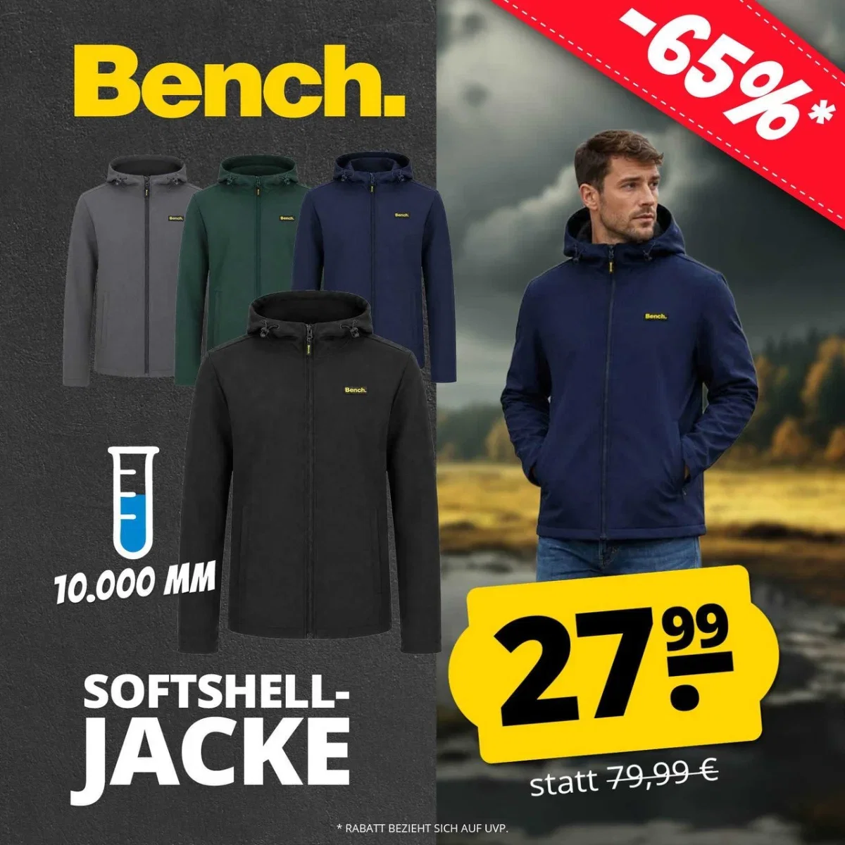 Bench 10.000 mm Wassersäule Herren Softshell Jacke (4 Farben, Gr. M bis 2XL)