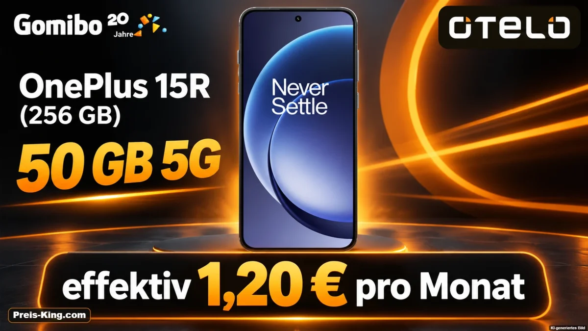 Gomibo: OnePlus 15R (256 GB) + otelo Vodafone Allnet-Flat 50 GB 5G für 19,99 € / Monat + 243,95 € einmalig