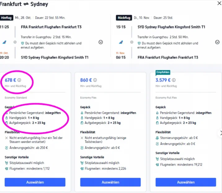 China Southern Australien Flüge – günstig nach Sydney ab 678 € mit 46 kg Gepäck 😨