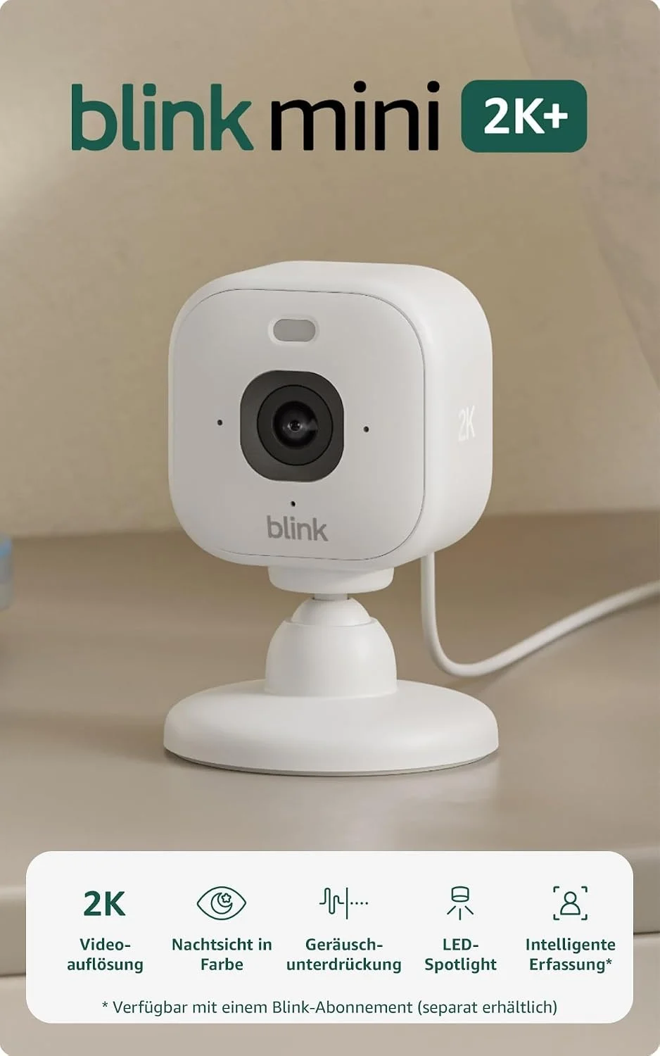 Blink Mini 2K+ (neueste Generation) Sicherheitskamera mit Netzstecker (2 Farben)