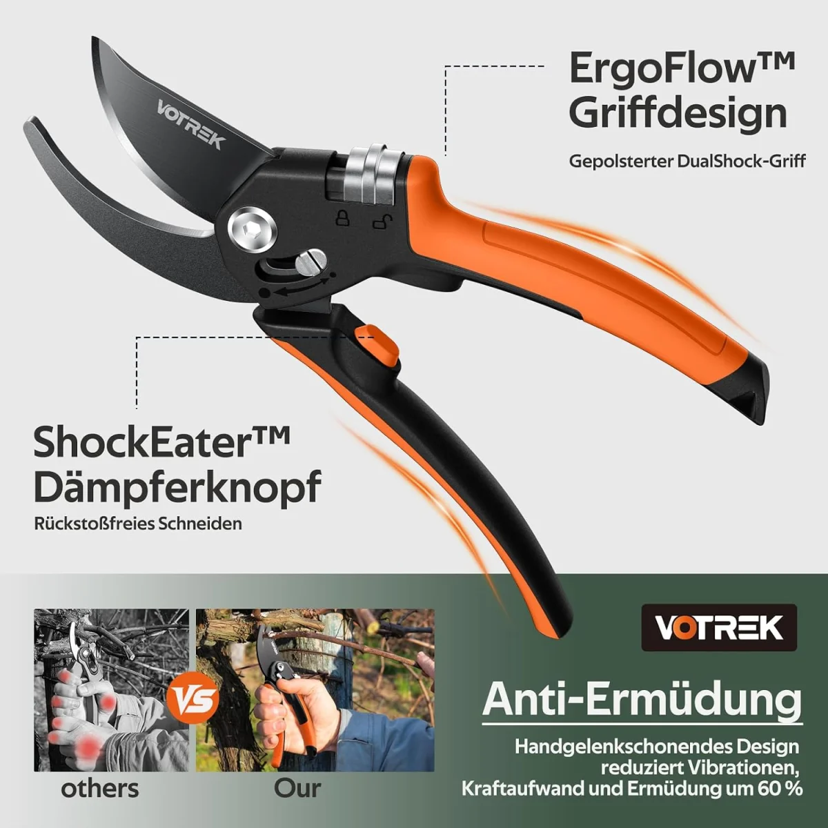Bypass-Gartenschere mit stufenloser Grifföffnung