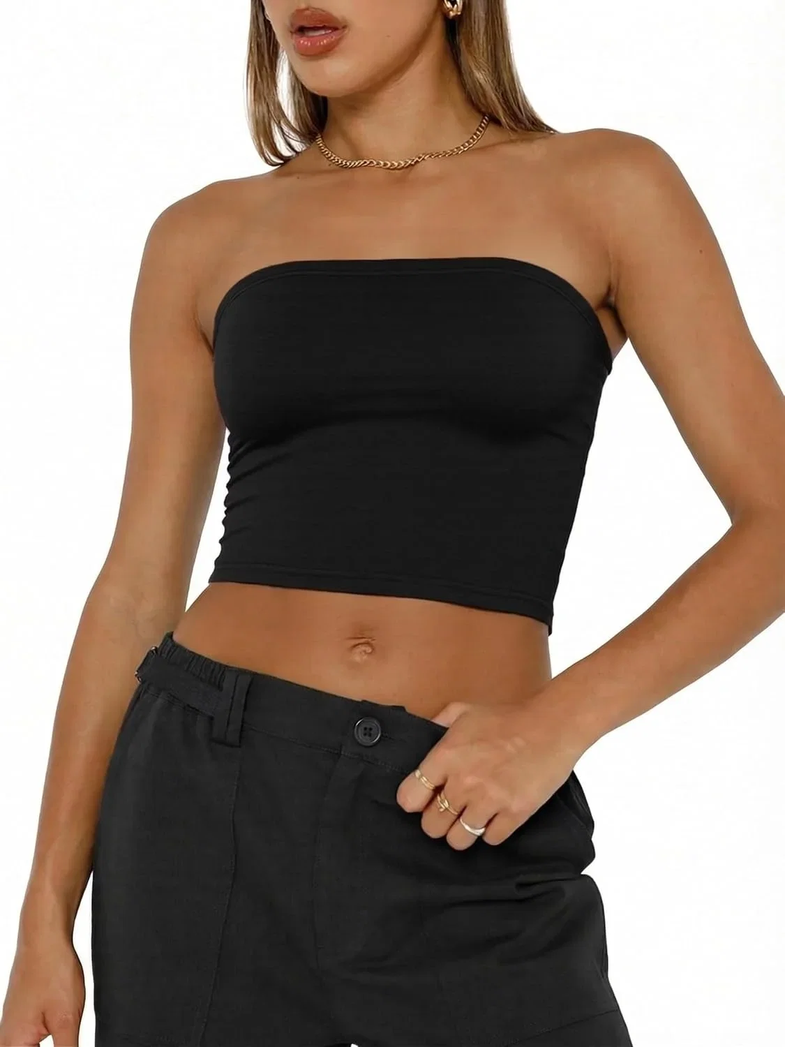 Cicy Bell Damen Schulterfrei Tube Tops Y2K Bandeau Top (4 Farben, Gr. S bis XL)