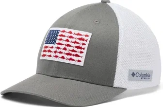 Columbia PFG Fish Flag Mesh Ball Cap in Titanium und White