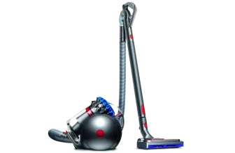 Dyson Big Ball Absolute 2 Beutelstaubsauger in Silber und Blau auf schwarzem Hintergrund