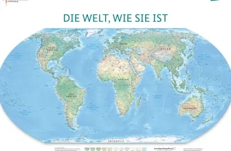 Equal-Earth-Weltkarte mit der Aufschrift 'Die Welt, wie sie ist' und dem Logo des BMZ