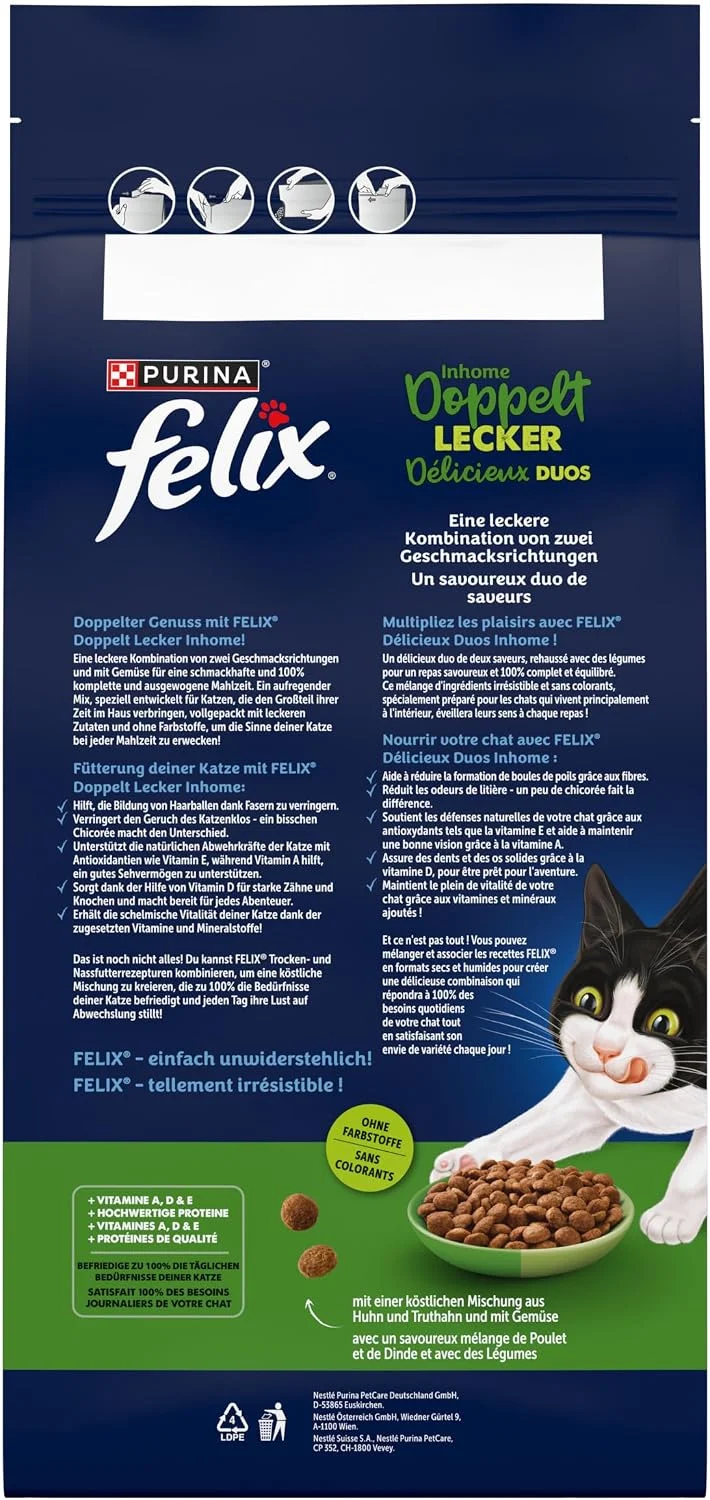 FELIX Inhome Katzen-Trockenfutter mit Huhn und Truthahn in der 2-kg-Packung
