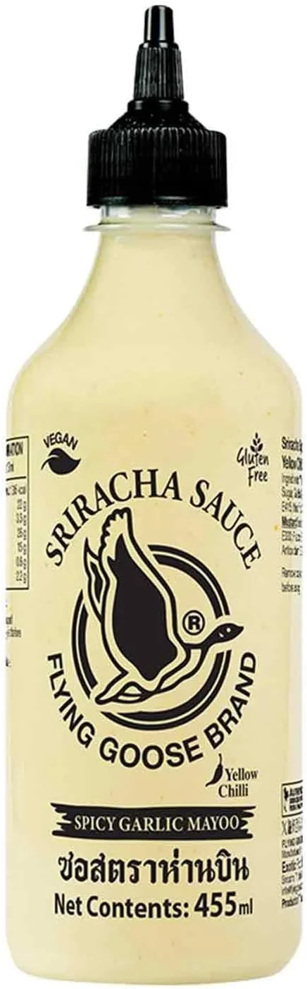FLYING GOOSE Sriracha Spicy Mayoo Sauce (455ml Knoblauch und Gelbe Chilis süß scharfe Mayonnaise)
