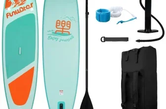 FunWater SUP-Set: Aufblasbares Paddleboard in Türkis und Orange mit Ruder, Pumpe, Leine und Transporttasche