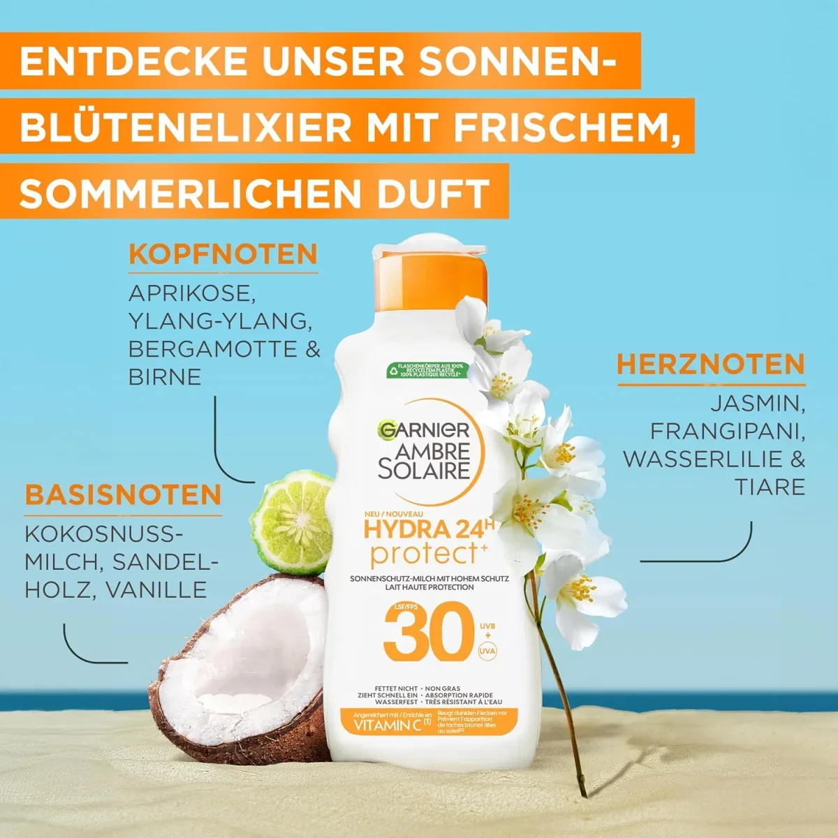 Garnier Ambre Solaire Hydra Protect+ (175ml 24h Sonnenschutz-Milch LSF 30)