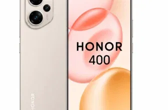 Honor 400 Smartphone in Beige mit Front- und Rückansicht, Kamera-Modul und Display