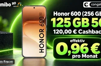 Honor 600 Smartphone in Gold mit 5G-Logo, Gomibo und congstar Logos, Preisangabe 0,96 Euro pro Monat