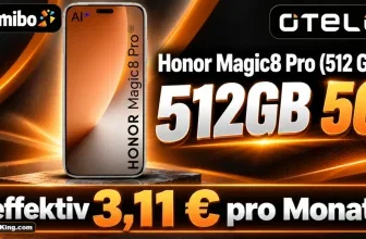 Honor Magic8 Pro Smartphone mit otelo Logo und Preisangabe 3,11 Euro pro Monat auf schwarz-orangem Hintergrund