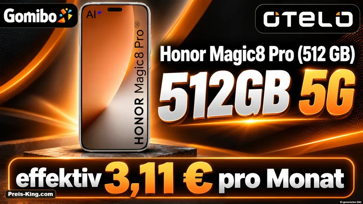 Gomibo: Honor Magic8 Pro (512 GB) + otelo Vodafone Allnet-Flat 512GB 5G für 29,99 € / Monat + 303,95 € einmalig