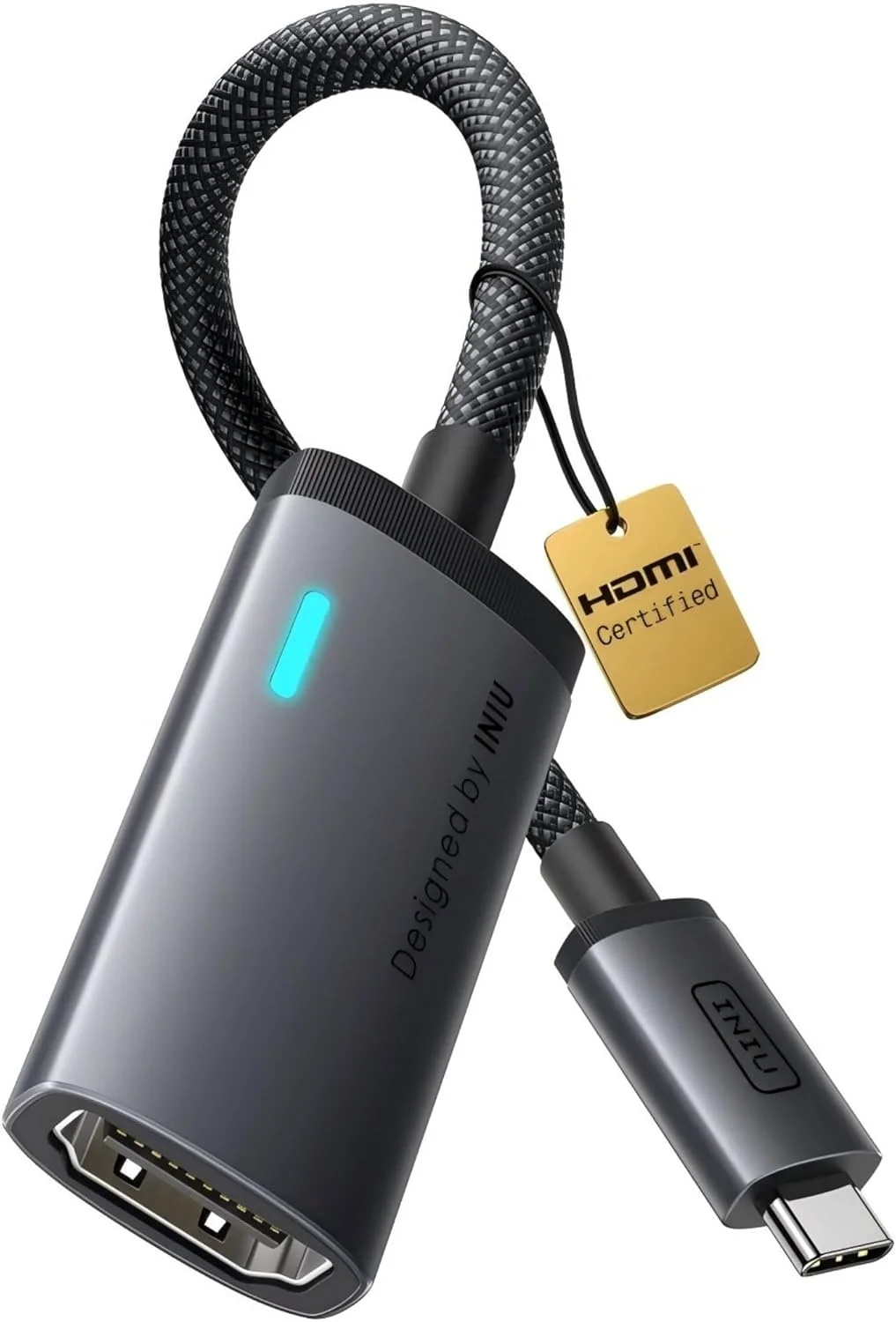 INIU USB C auf HDMI Adapter (0.2m 4K@60Hz Offiziell HDMI-Zertifiziert)