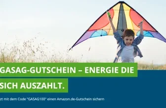 Kind mit buntem Drachen, Text: GASAG-GUTSCHEIN – ENERGIE DIE SICH AUSZAHLT. Code GASAG100