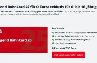Jugend BahnCard 25 kostenlos für Kinder und Jugendliche
