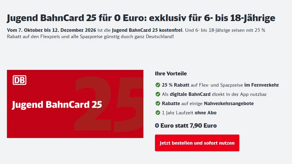 Jugend BahnCard 25 kostenlos: Deutsche Bahn verschenkt BahnCard an Kinder und Jugendliche